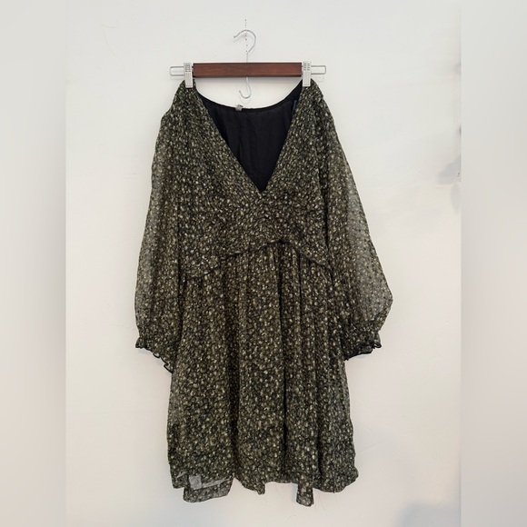 Urban Outfitters green shimmery Long Sleeve mini Dress fairy cottagecore dress - Picture 2 of 7